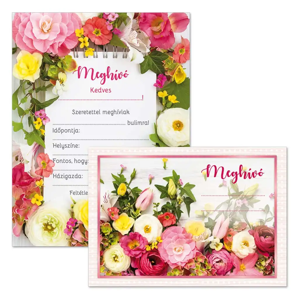 Ars Una: Partyeinladung mit Blumenmotiv und Umschlag, 10 Stück