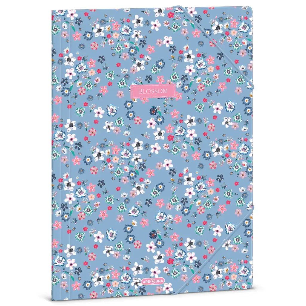 Ars Una: Pearl Blossom Blue blumige Gummibandmappe A/4