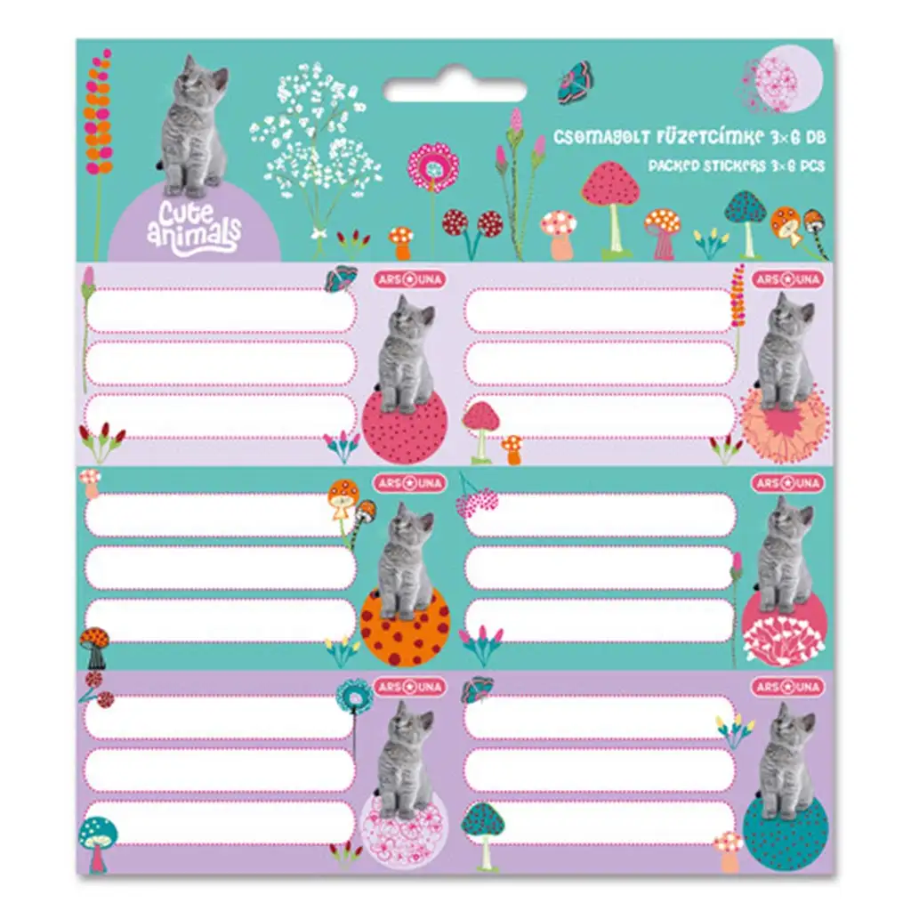 Ars Una: Süße Tiere - Heftetiketten mit Katzenmuster, 3x6 Stück
