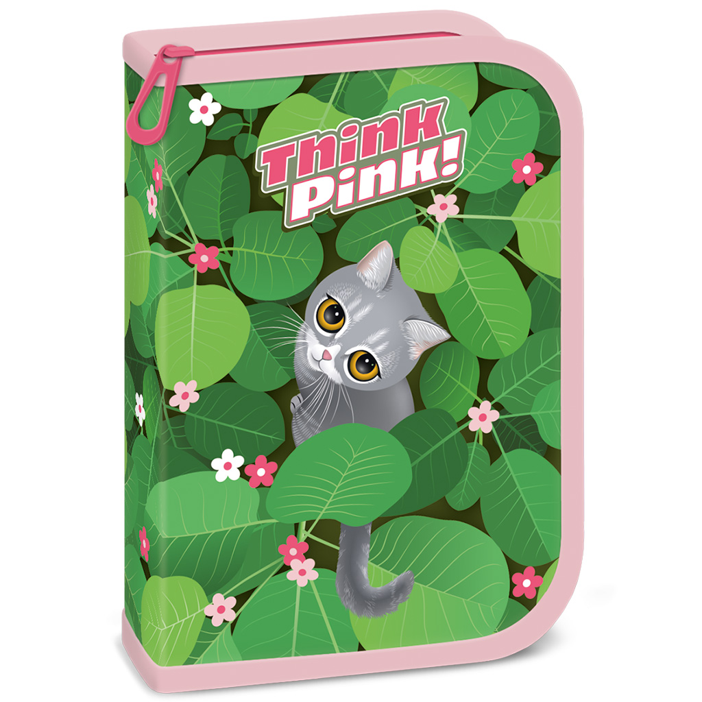 Ars Una: Think Pink Katzen-Federmäppchen zum Aufklappen, gefüllt, 12,8x19,3x3,6 cm