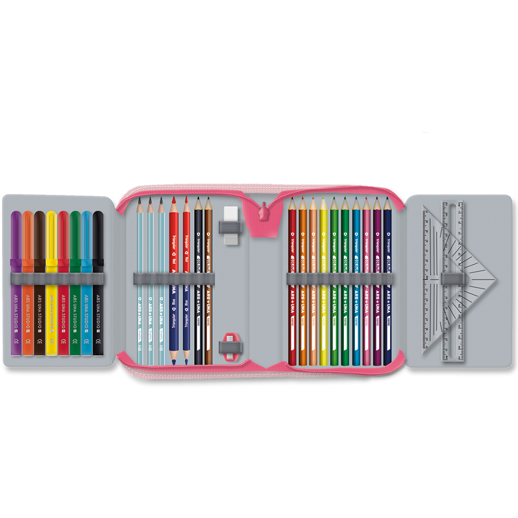 Ars Una: Think Pink Katzen-Federmäppchen zum Aufklappen, gefüllt, 12,8x19,3x3,6 cm kép 2