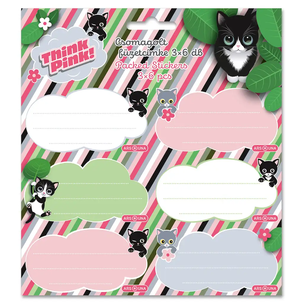 Ars Una Think Pink Katzen-Heftetiketten 3x6 Stk.