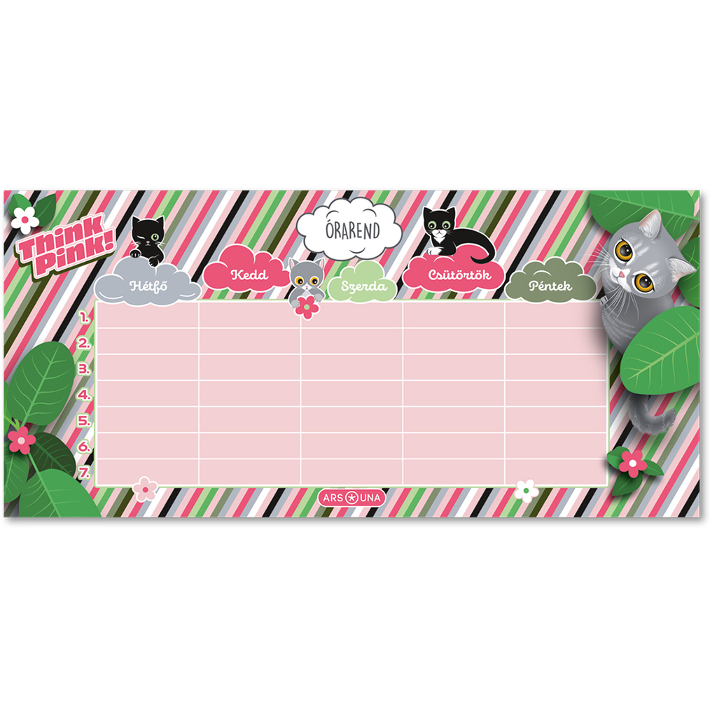 Ars Una: Think Pink Katzen-Stundenplan, ein Blatt, beidseitig bedruckt