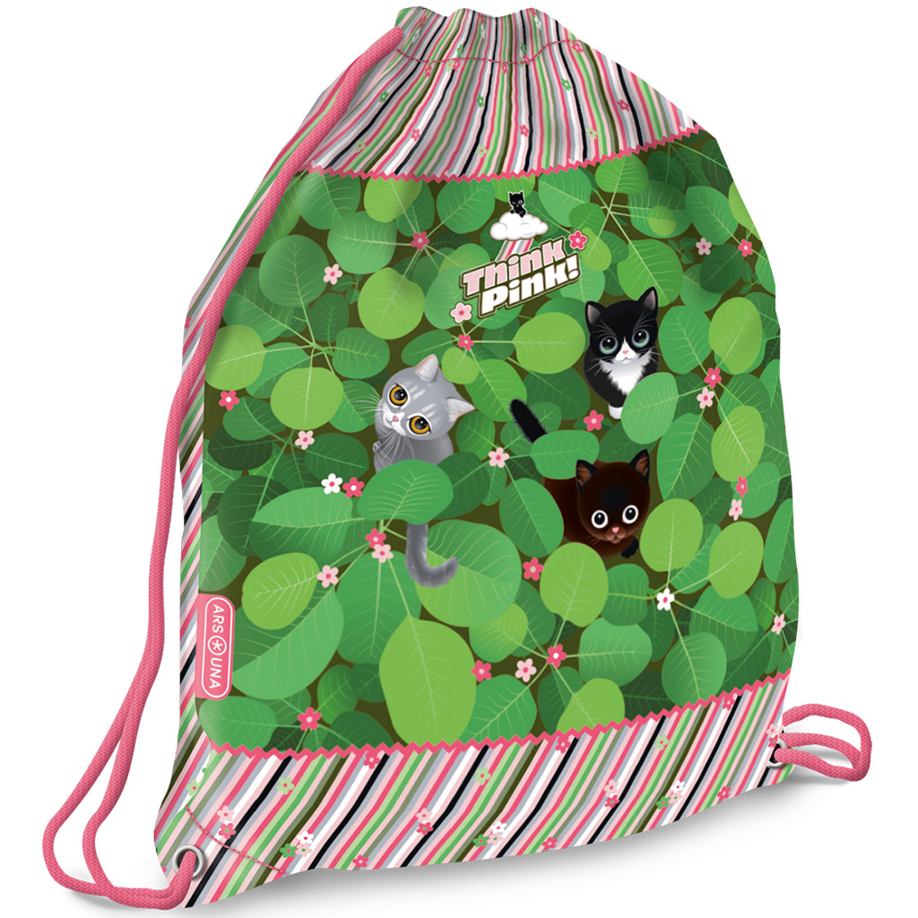 Ars Una: Think Pink Turnbeutel mit Katze, Sportbeutel 32x42 cm