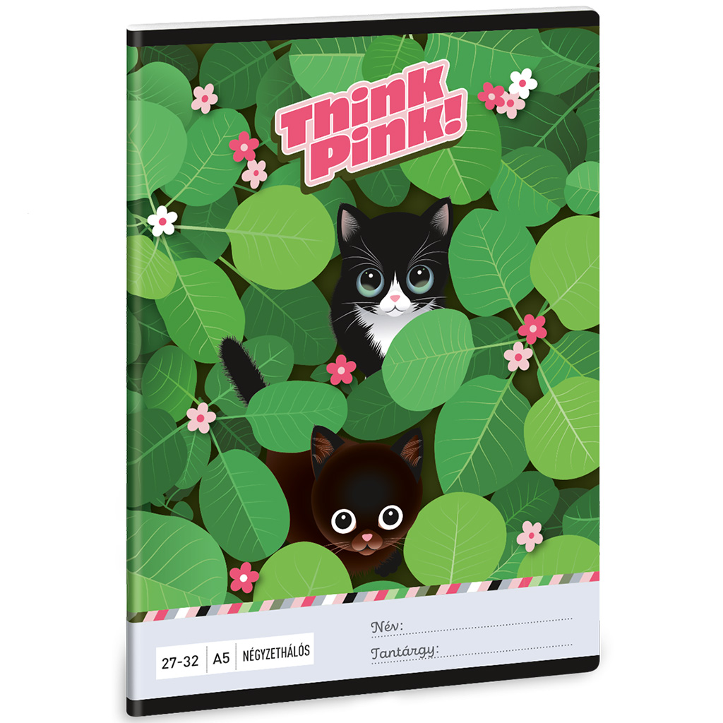 Ars Una: Think Pink kariertes Heft mit Katze, A/5, 27-32