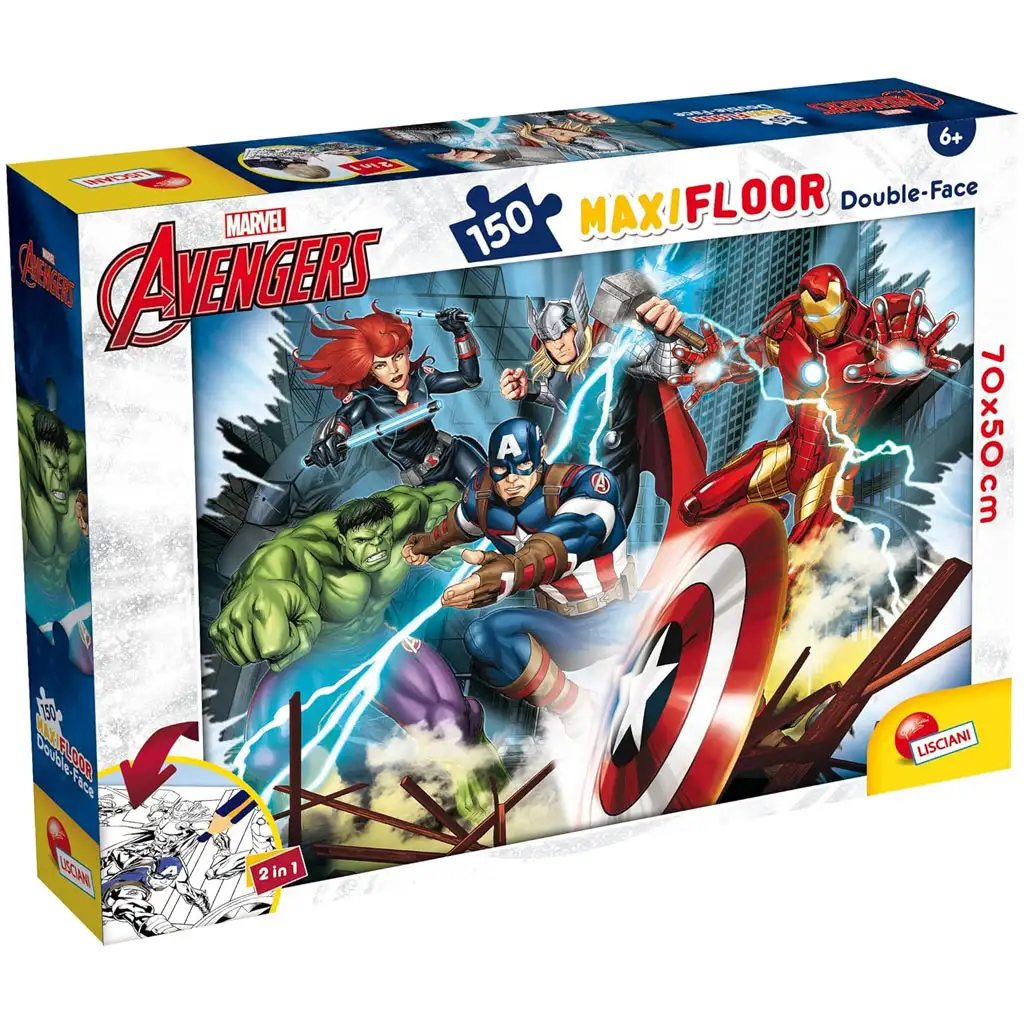 Avengers 2-in-1 Maxi Puzzle mit 150 Teilen und Malvorlage 70x50cm - Lisciani