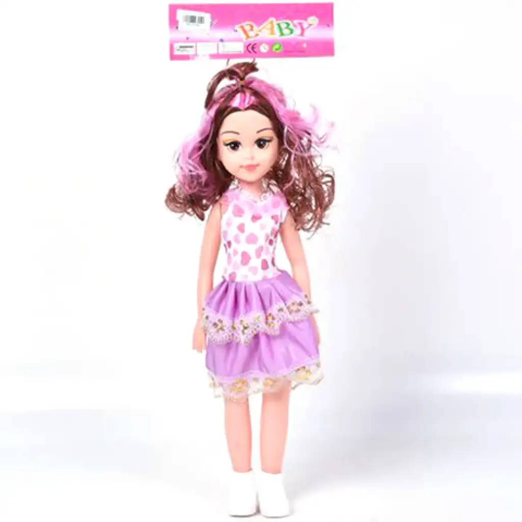 Baby im Kleid mit Herzchenmuster und melierter Frisur, 46 cm