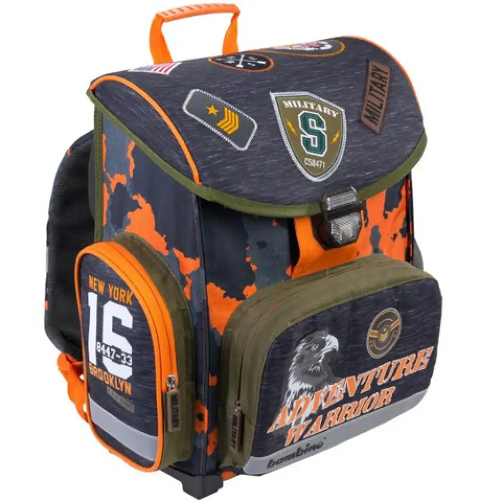 Bambino: Militär ergonomischer Schulranzen, Rucksack 36x27x14cm kép 5