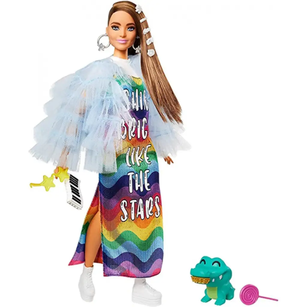Barbie: Extravagante Puppe im Regenbogenkleid - Mattel kép 2