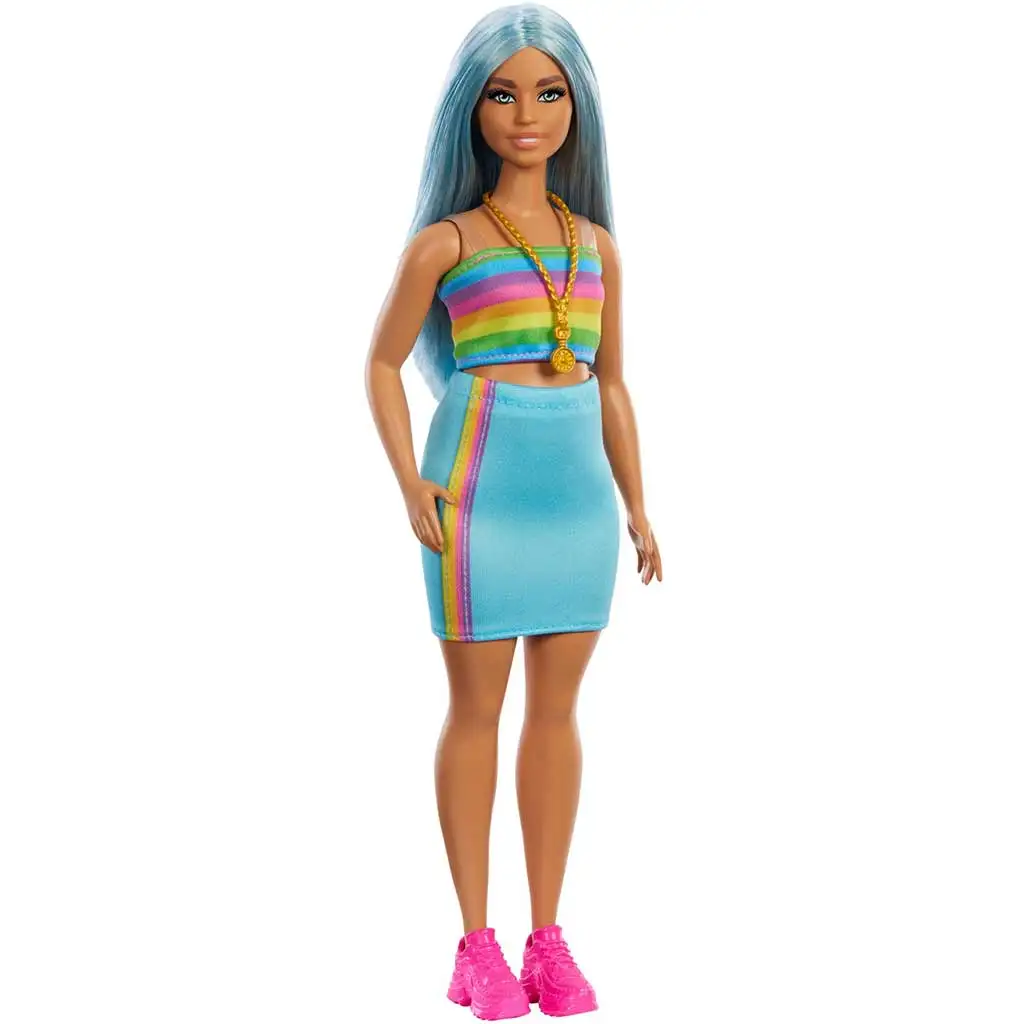 Barbie: Fashionista Stil Puppe in buntem gestreiftem Kleid - Mattel kép 3