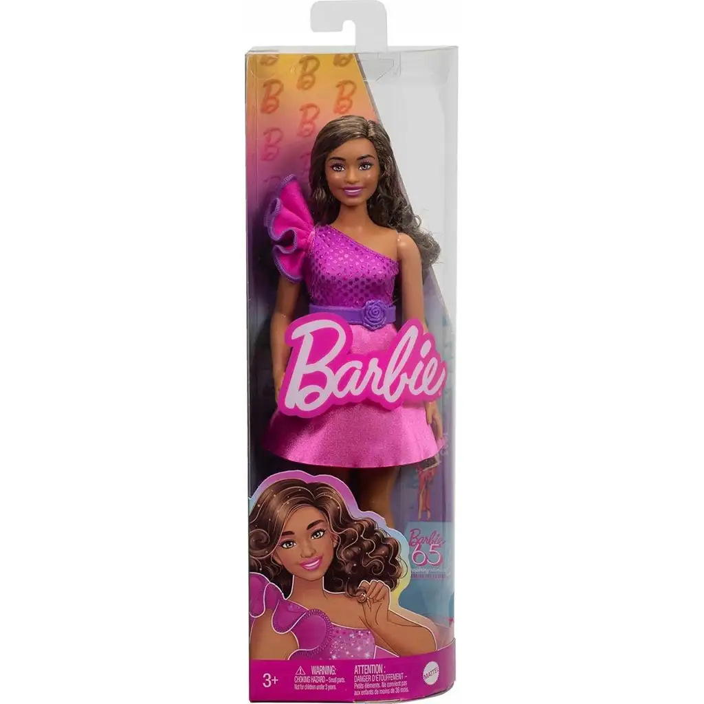 Barbie: Fashionista stilvolle Puppe in leuchtend pinkem Kleidchen - Mattel