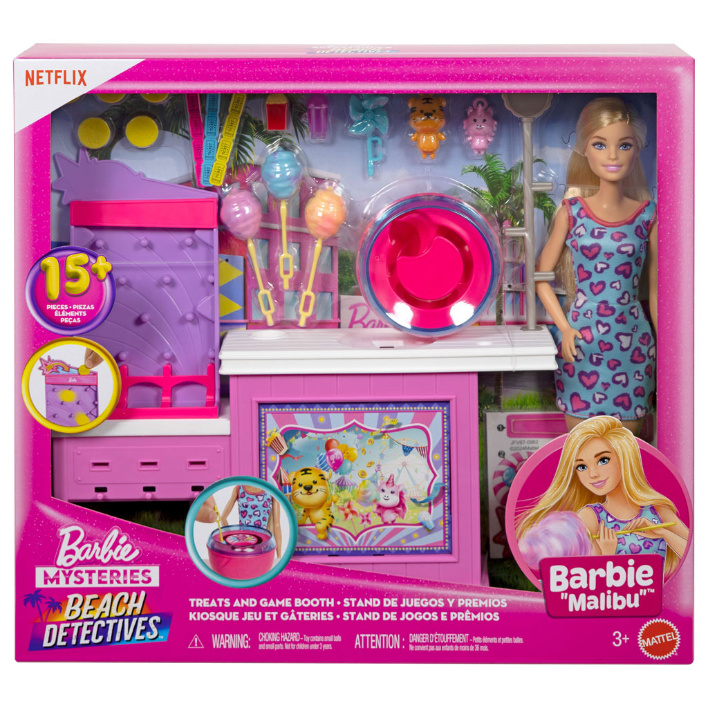 Barbie Geheimnisse: Stranddetektivinnen – Zuckerwattestand Spielset mit Puppe – Mattel