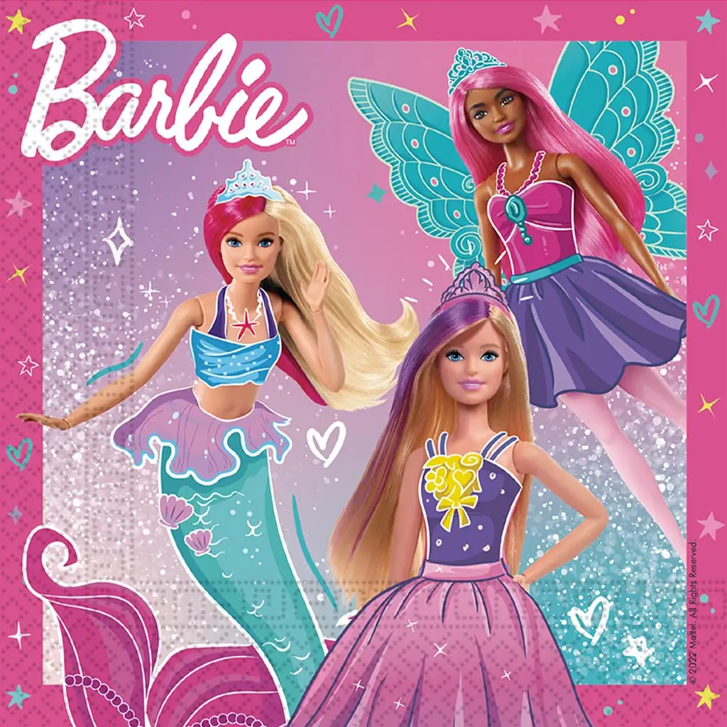 Barbie Papierserviettenset – 2-lagig, 33x33 cm, 20 Stück