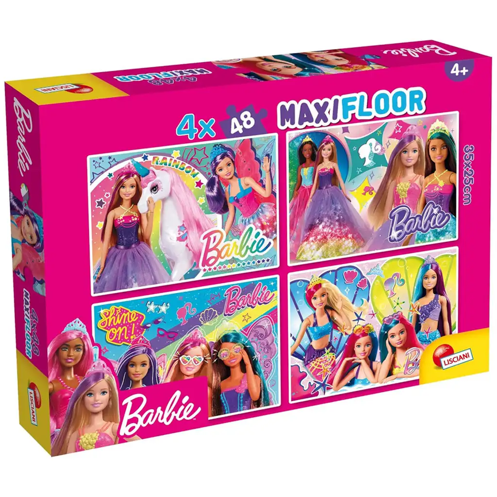 Barbies magische Welt 4x48 Maxi-Bodenpuzzle 35x25cm – Lisciani