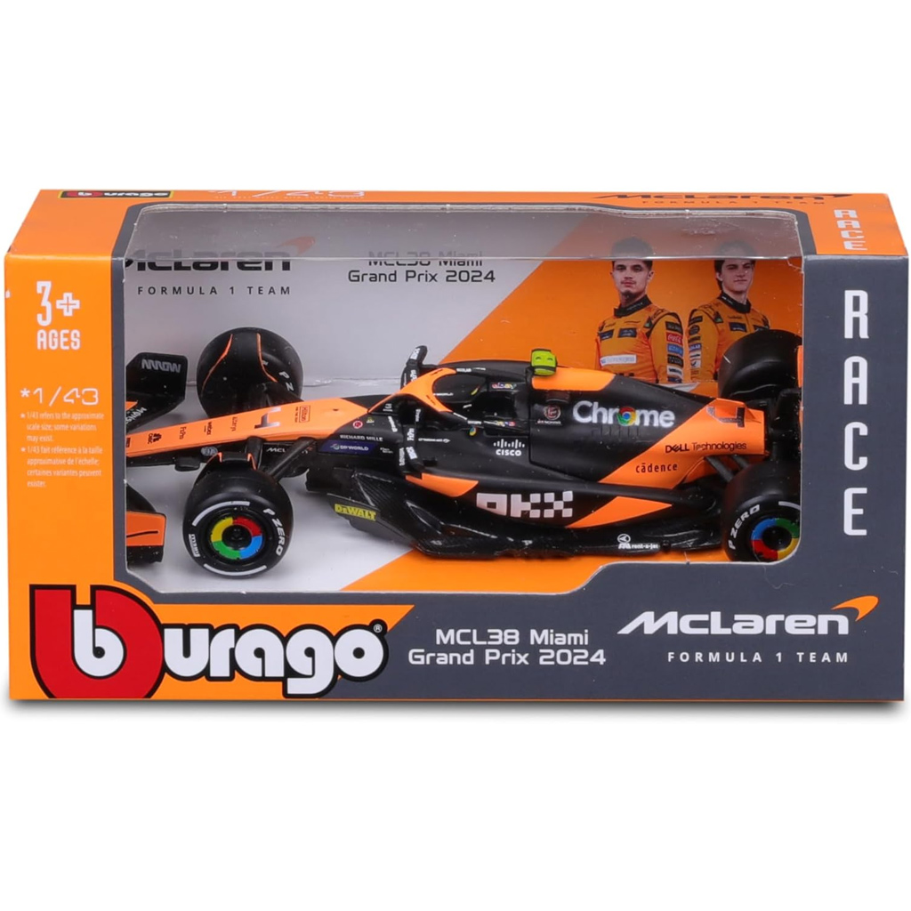 Bburago: McLaren Racing MCL38 (2024) F1‑Rennwagen Metall‑Modellauto 1:43 (Lando Norris #4)