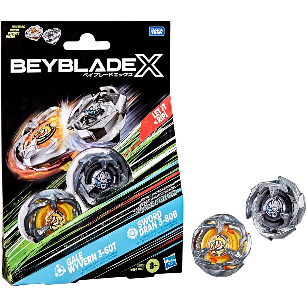 Beyblade X: Doppelpack - Gale Wyvern 3-60T & Sword Dran 3-80B Kreisel - Hasbro