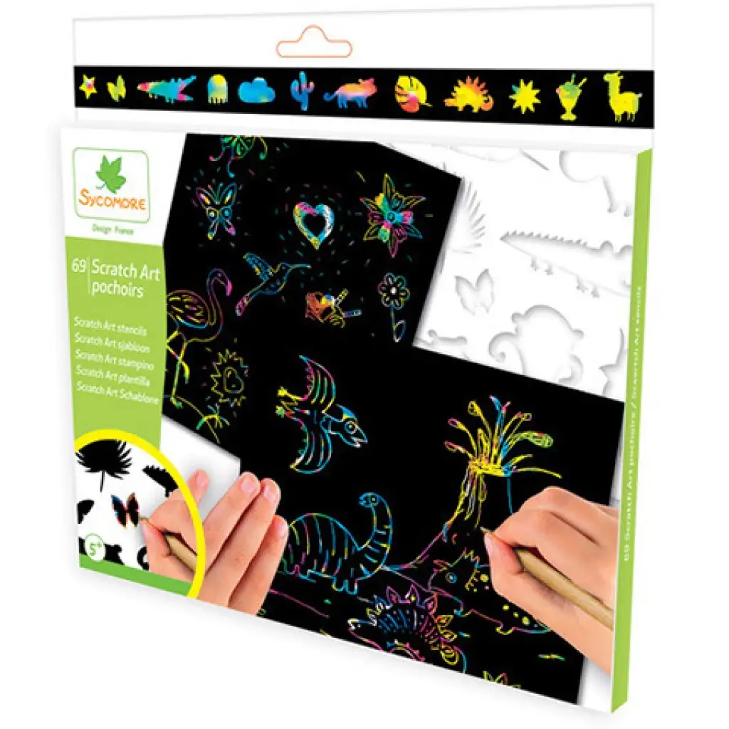 Bildkratzer-Set mit Schablonen, 5 Blätter