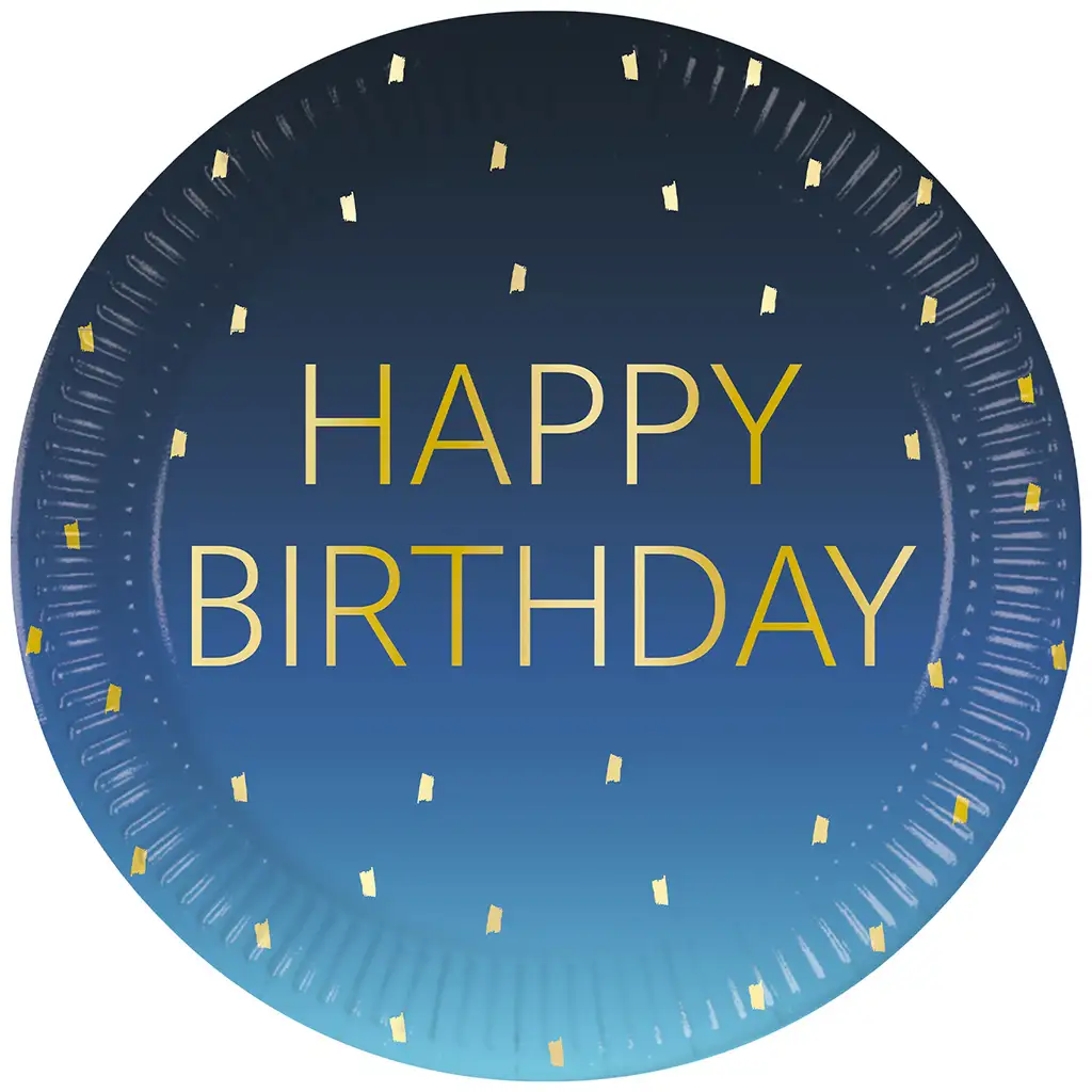 Blauer "Happy Birthday" Pappteller 8er-Set 23cm