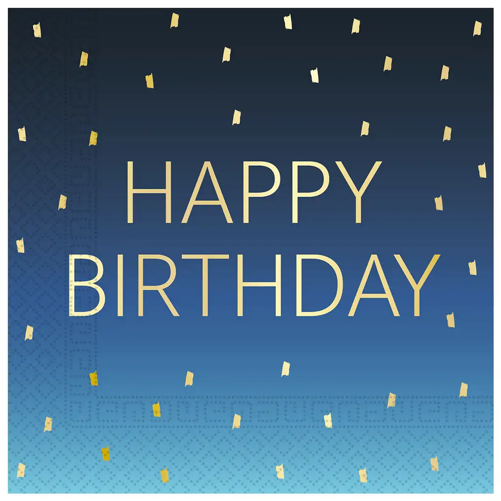 Blaues zweilagiges Papierservietten-Set mit "Happy Birthday"-Aufschrift, 20 Stück.