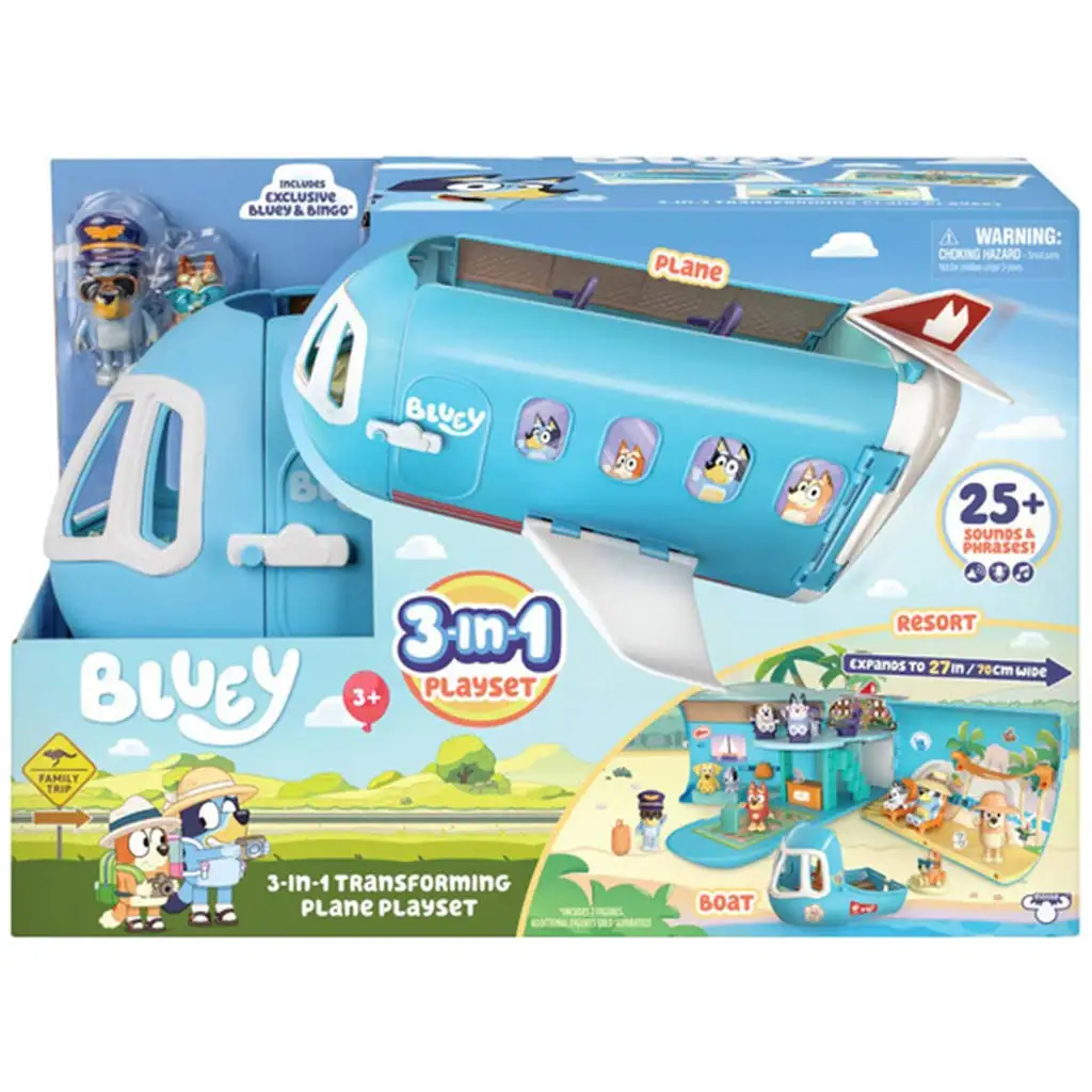 Bluey: Flugzeug-Spielset mit Charakterfiguren und Zubehör
