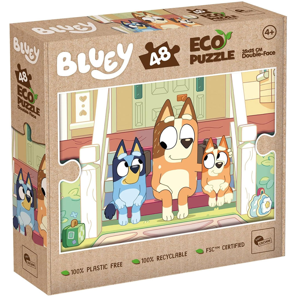 Bluey Hunde auf der Treppe 2-in-1 48-tlg. Eco Mini Puzzle und Malvorlage 35x25cm – Lisciani