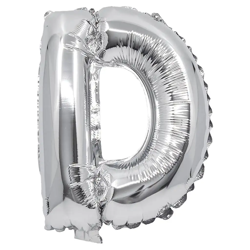 Buchstabenförmiger Folienballon in Silber – Buchstabe D, 32 cm