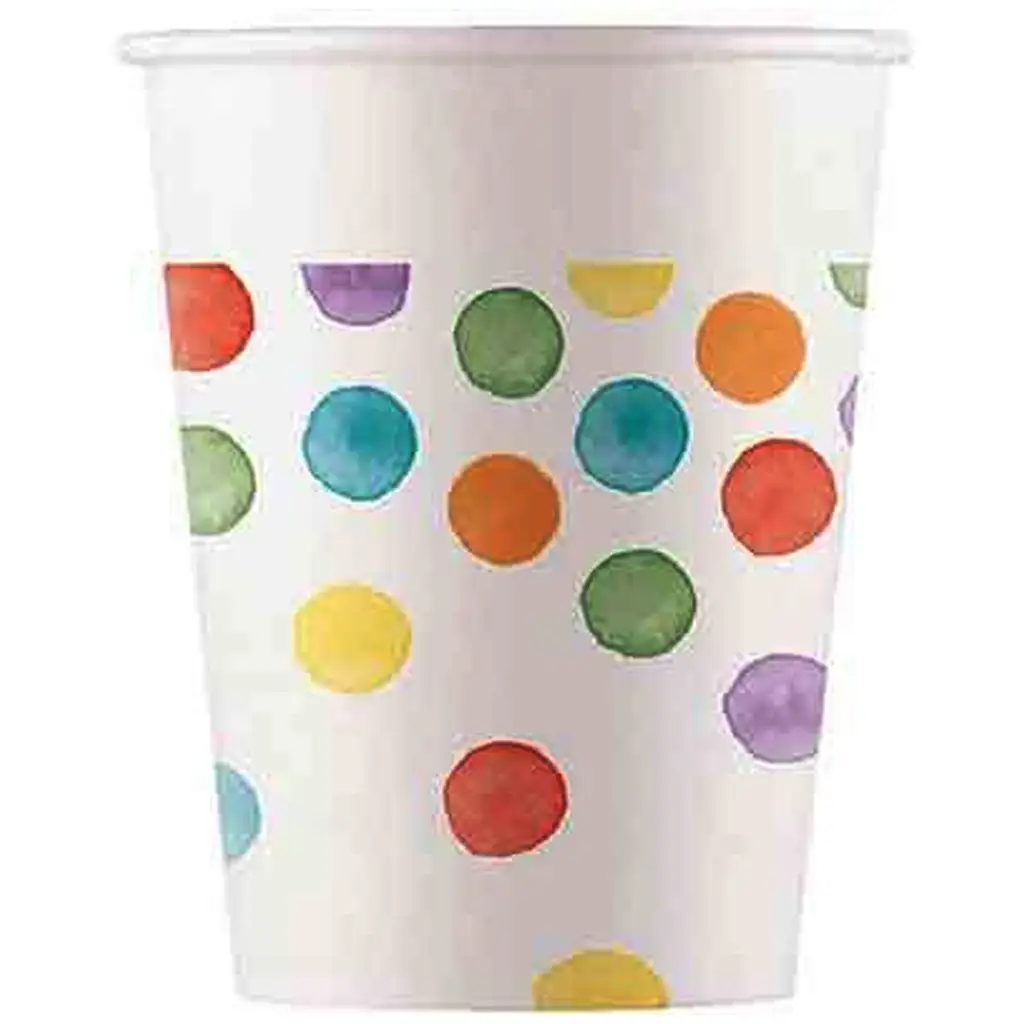Bunte gepunktete Papierbecher, 8er-Set, 200 ml