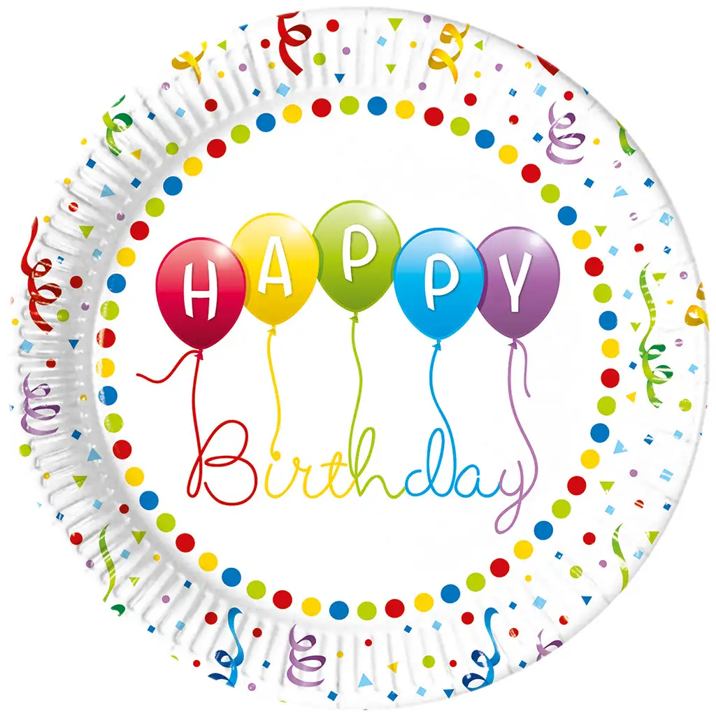 Bunter Geburtstag „Happy Birthday” Papier-Teller 8-teiliges Set
