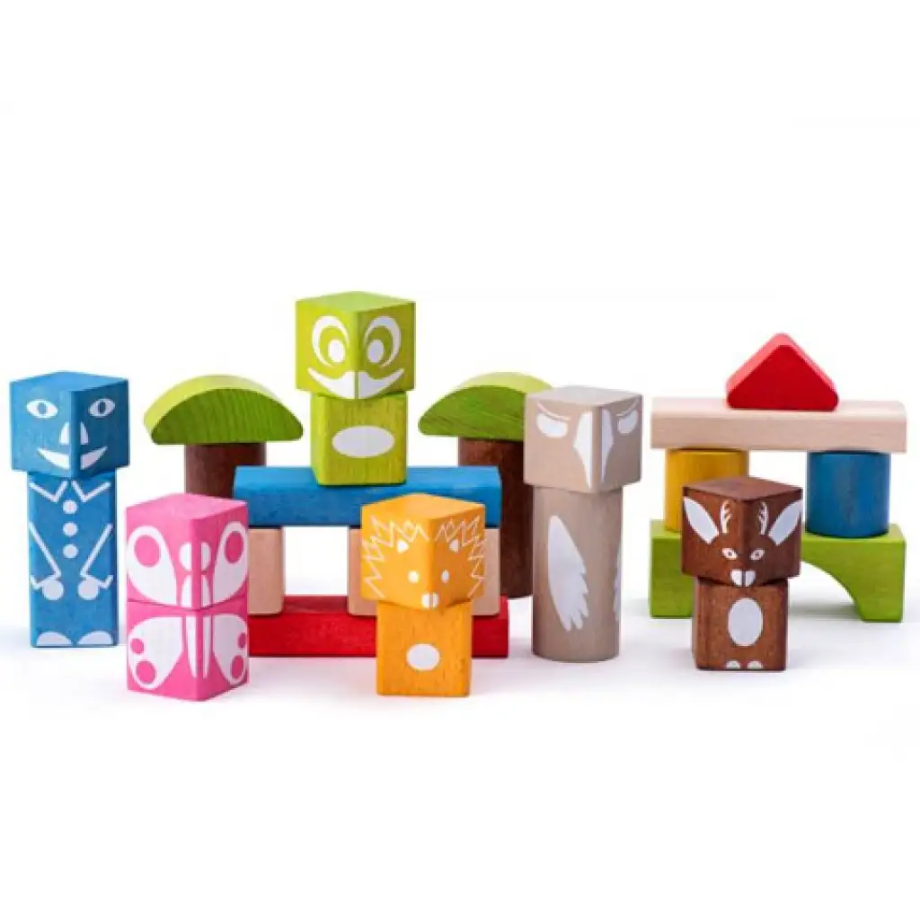 Bunter Holzbaustein-Set, 26 Stück