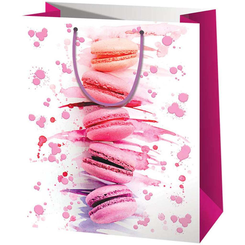 Cardex: Exklusive Geschenktasche mit Macaron-Muster, groß, 26x13x33 cm