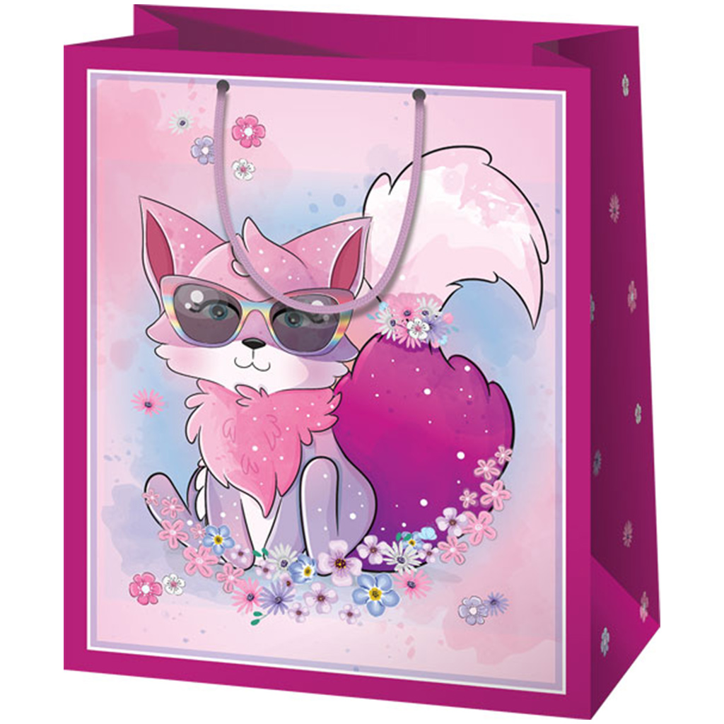 Cardex: Rosa Geschenktasche mit Fuchs-Motiv, mittelgroß, 17x10x23 cm