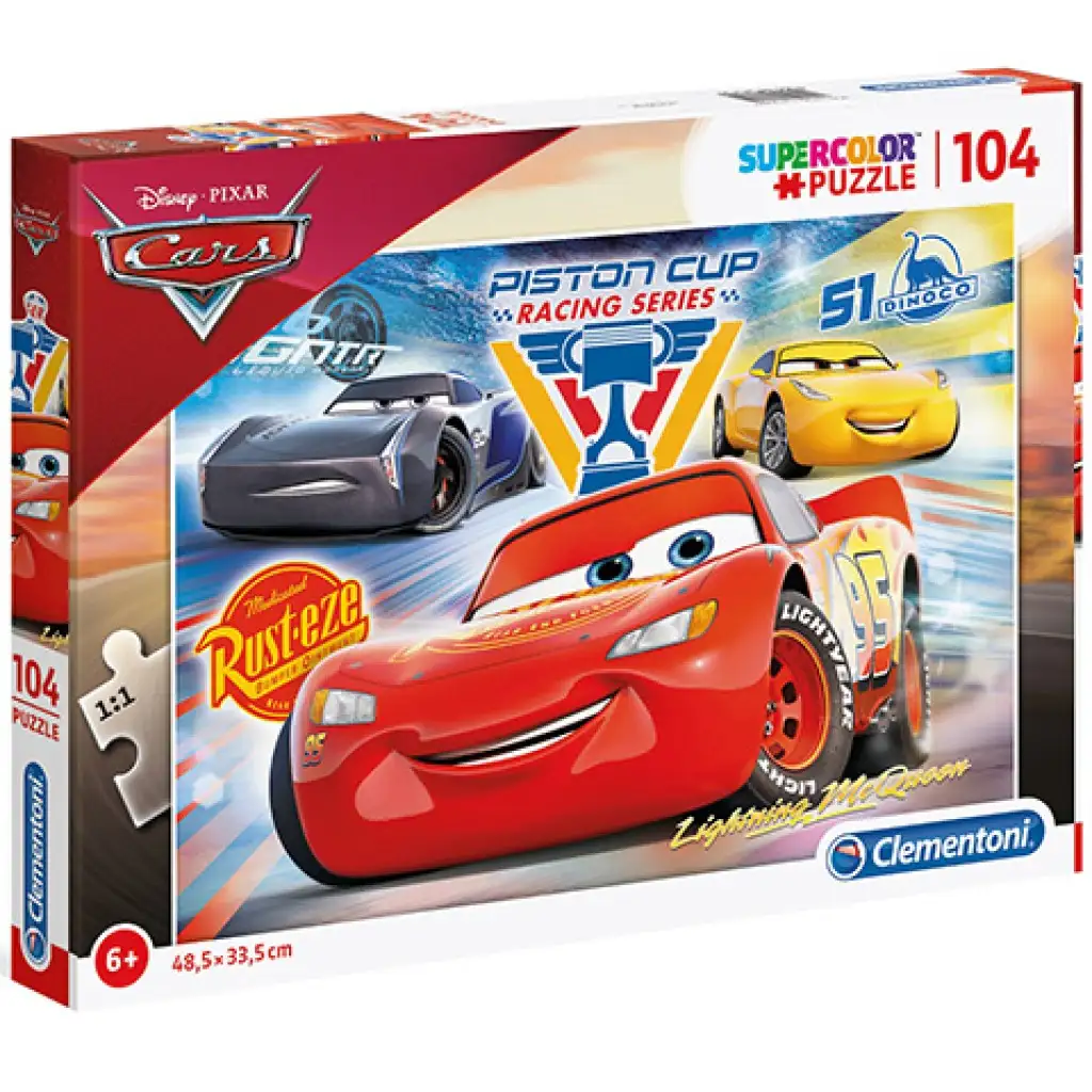 Cars 3 Kolben-Cup Supercolor Puzzle 104 Teile - Clementoni kép 1
