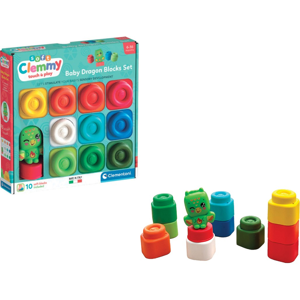 Clemmy: Bunte weiche Bausteine mit Drachenfigur, 10-teiliges Set - Clementoni kép 1