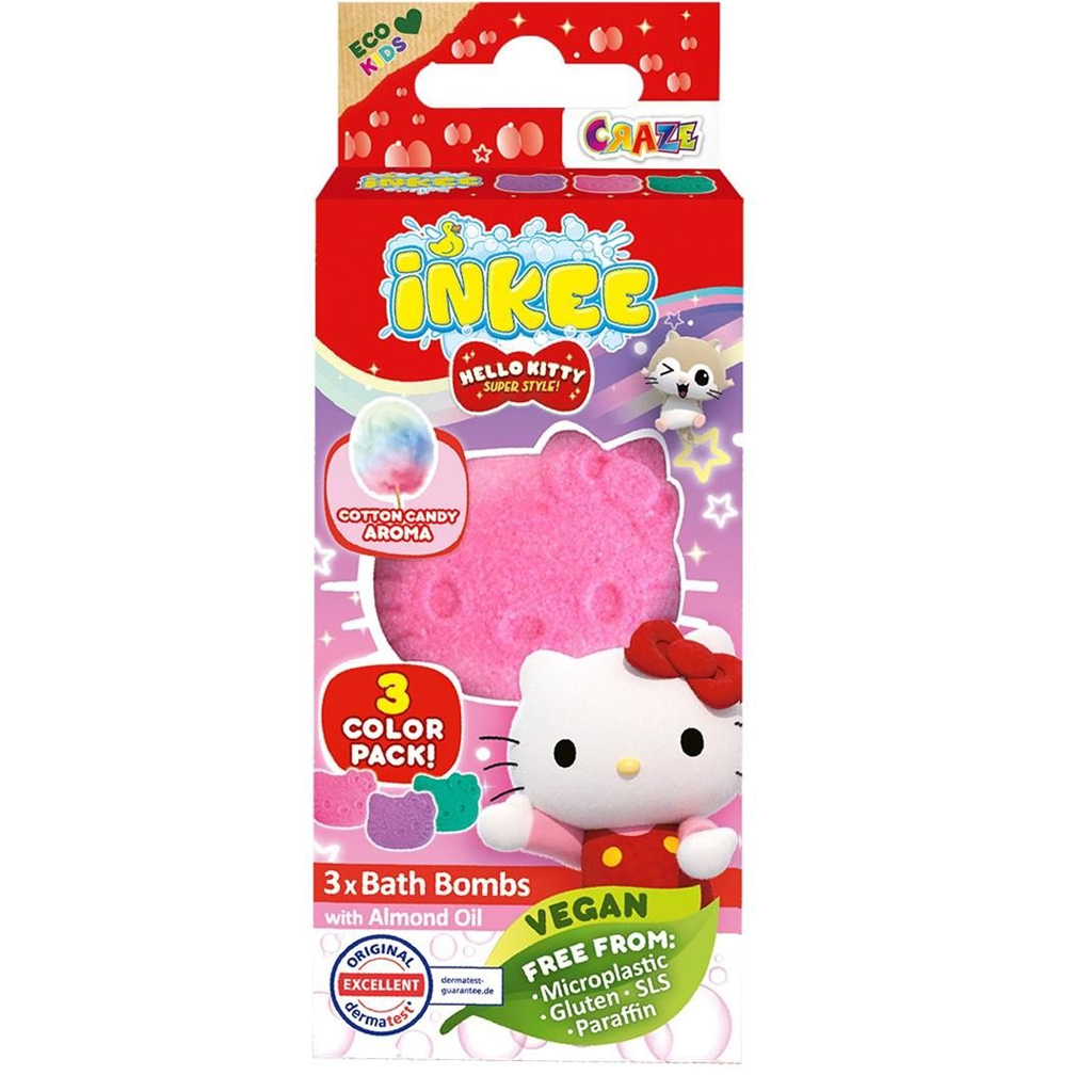 Craze Inkee: Vegane Badebombenformen – Hello Kitty mit Zuckerwatte-Duft, 3er-Pack kép 1