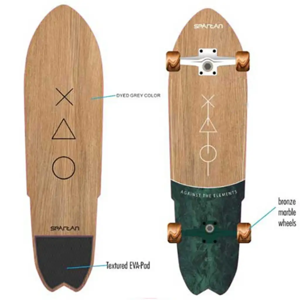 Cruiser-Skateboard mit Holzoptik und bronzenen Rädern in 28"-Größe