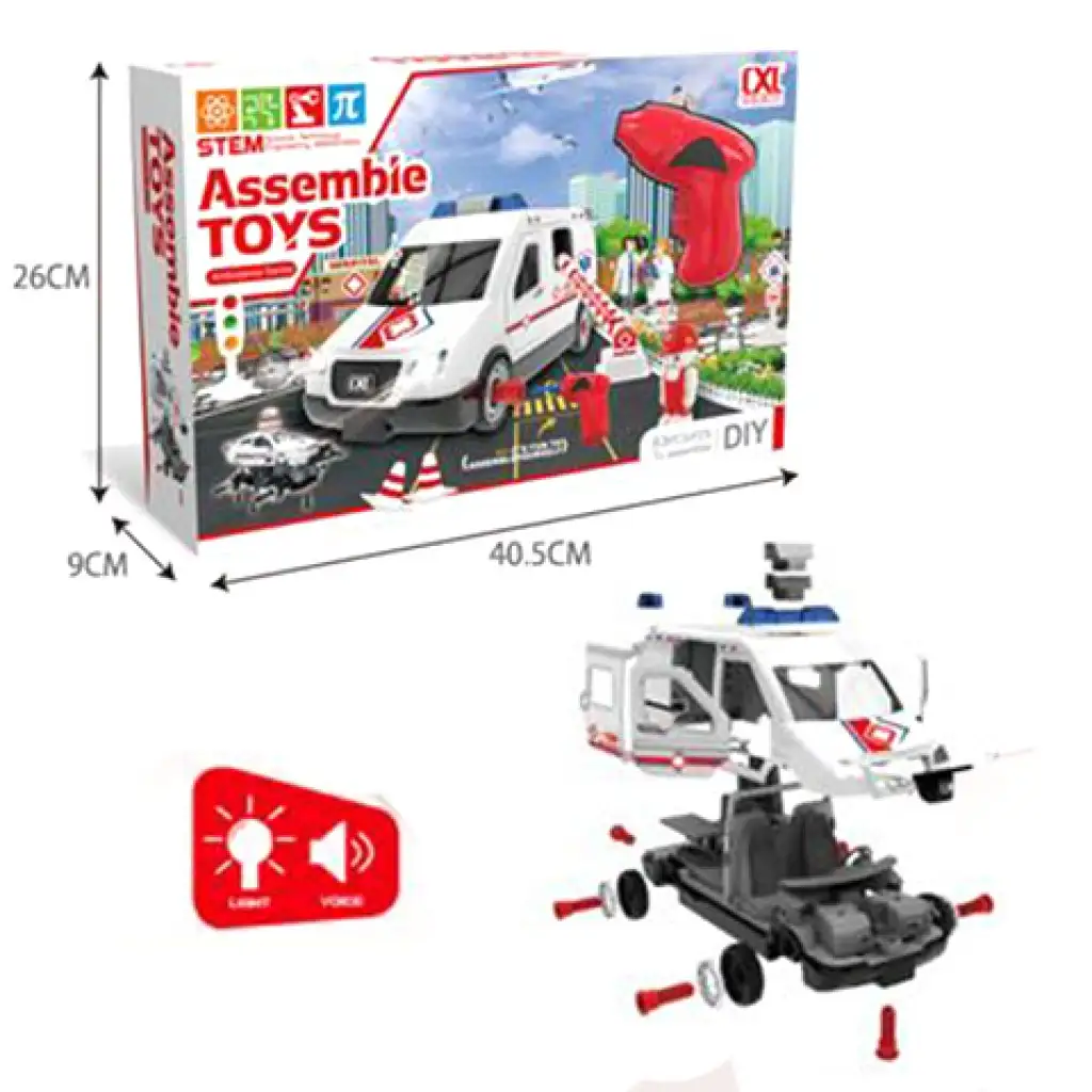 DIY selbst zusammenbaubares Rettungsfahrzeug mit Licht- und Soundeffekten, 63-teiliges Set kép 2