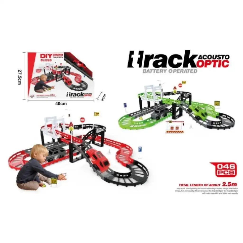 DIY zusammenbaubare 2,5 m lange Autorennbahn mit Zubehör in mehreren Varianten