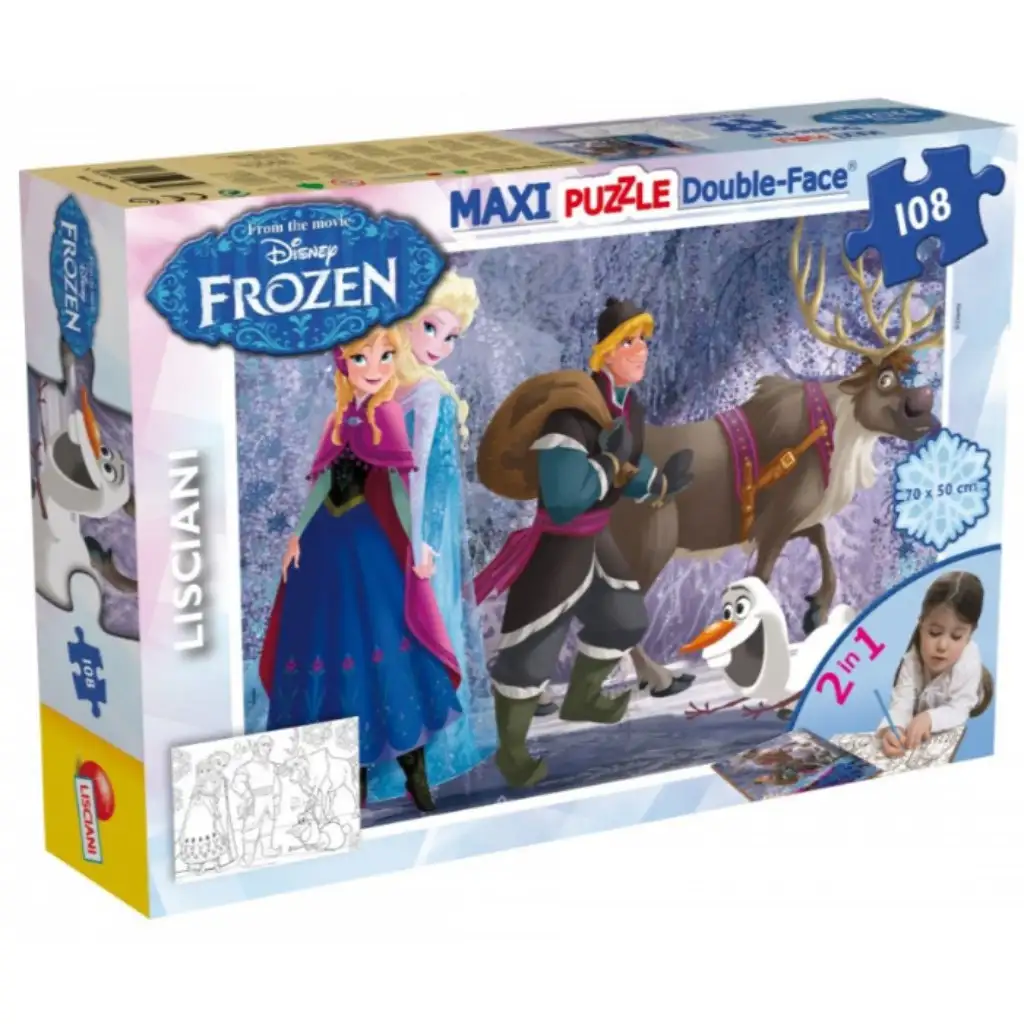 Die Eiskönigin Team 2-in-1 Puzzle mit 108 Teilen und Malbuch 70x50cm – Lisciani