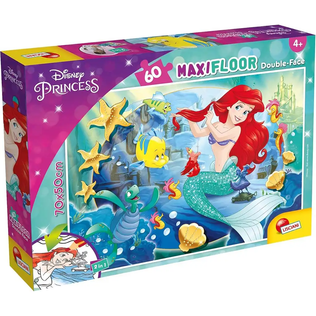 Disney Arielle 2-in-1 60-teiliges Maxi-Puzzle und Malset 70x50cm – Lisciani