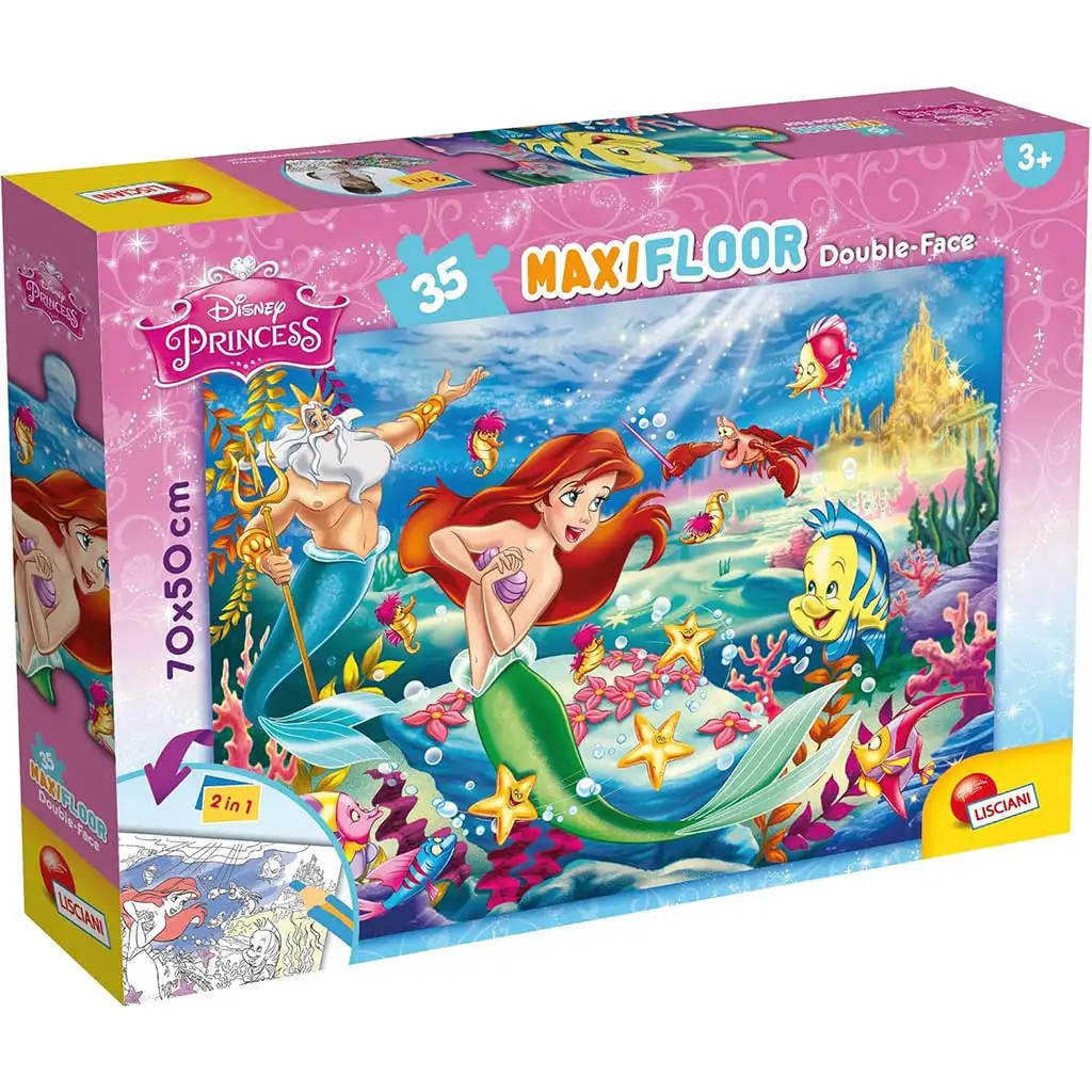 Disney Arielle 2-in-1 Maxi-Puzzle mit 35 Teilen und Malvorlage 70x50cm – Lisciani