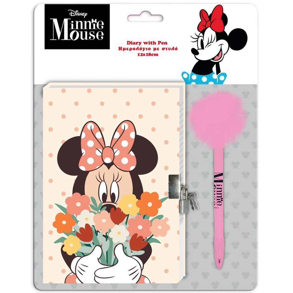Disney: Minnie Maus geheimes Tagebuch mit Schloss und Pompon-Stift 12x18cm 60 Seiten