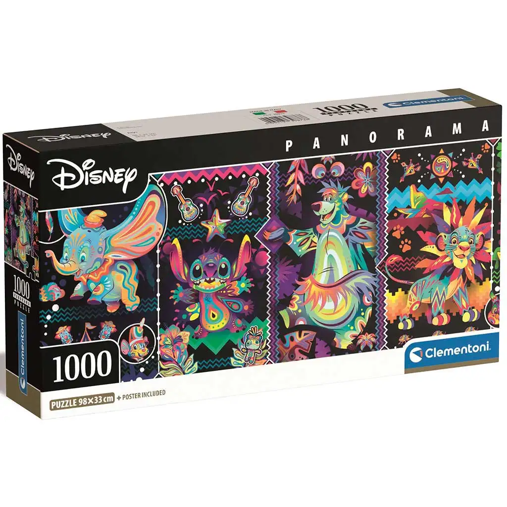 Disney: Neon Charaktere 1000-teilige Panorama-Puzzle 98x33cm - Clementoni