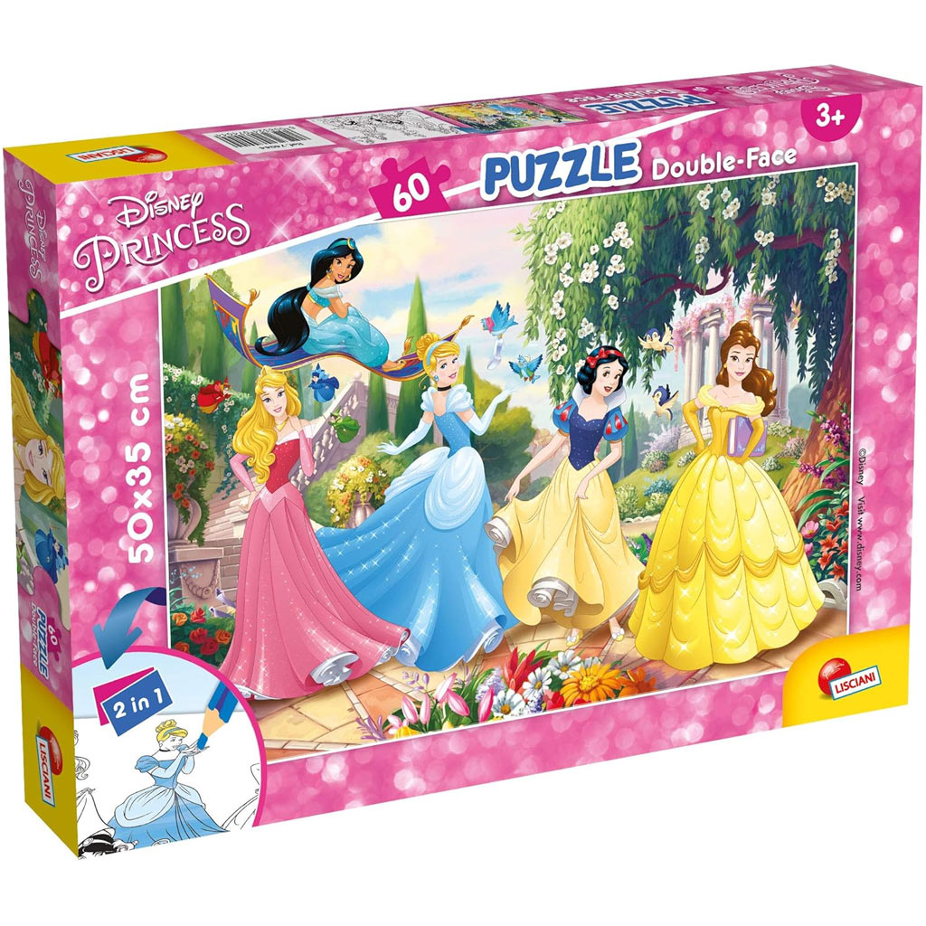 Disney Prinzessinnen – Märchenhafter Gartenzauber 2-in-1 60-teiliges Puzzle und Malvorlage 50x35cm – Lisciani