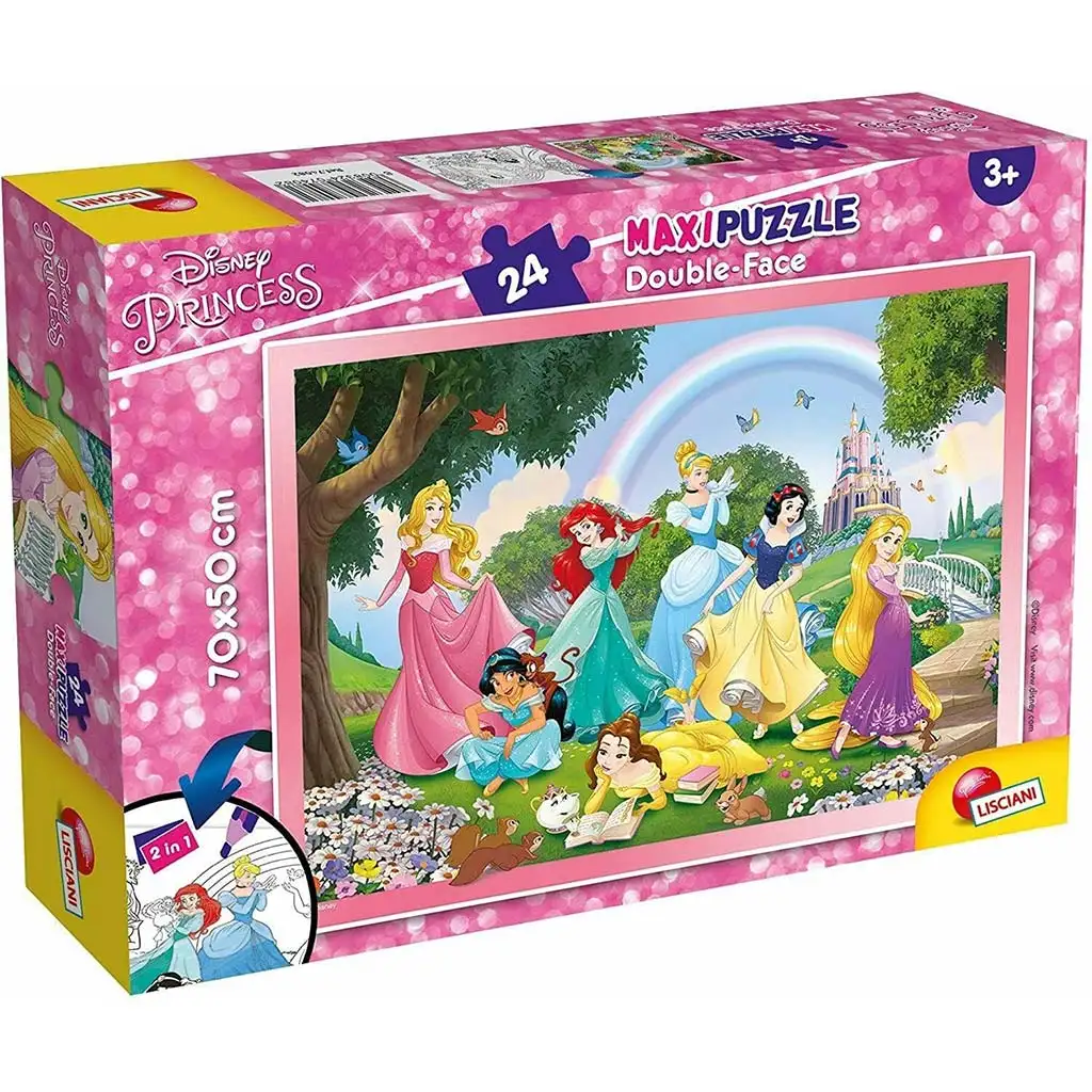 Disney Prinzessinnen 2-in-1 Maxi Puzzle mit 24 Teilen und Malset 70x50cm – Lisciani