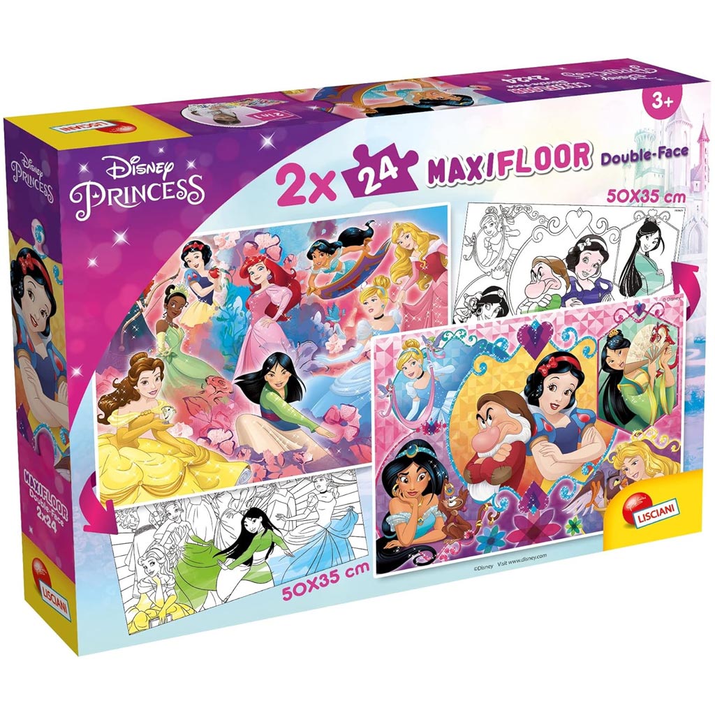 Disney Prinzessinnen 2-in-1 Maxi-Puzzle mit 2x24 Teilen und Malbuch – Lisciani