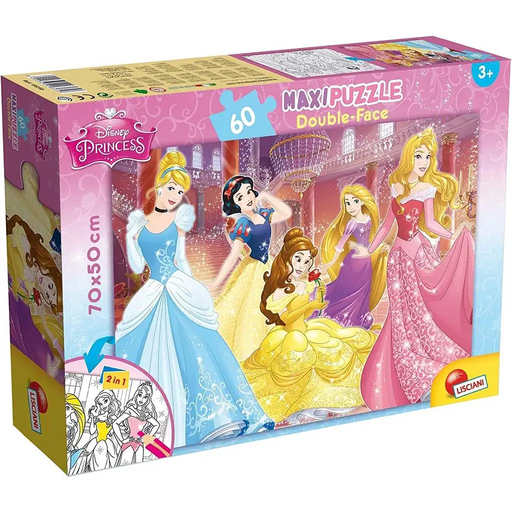 Disney Prinzessinnen 2-in-1 Maxi-Puzzle mit 60 Teilen und Ausmalbild 70x50cm – Lisciani