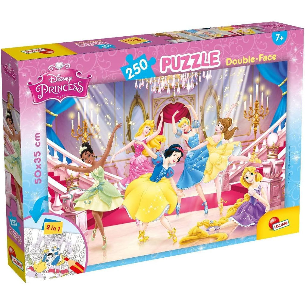 Disney Prinzessinnen 2-in-1 Puzzle mit 250 Teilen und Malvorlage 50x35cm – Lisciani