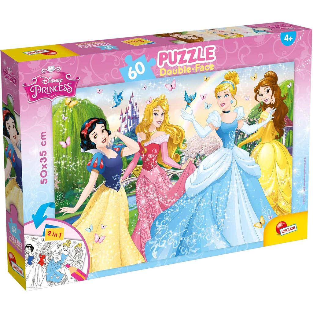 Disney Prinzessinnen 2-in-1 Puzzle mit 60 Teilen und Malbuch 50x35cm – Lisciani