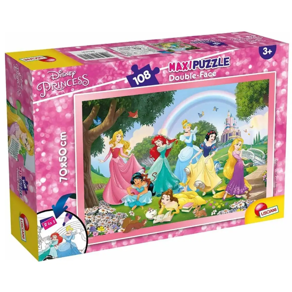 Disney Prinzessinnen Regenbogen 2-in-1 Puzzle und Malset, 108 Teile, 70x50 cm - Lisciani