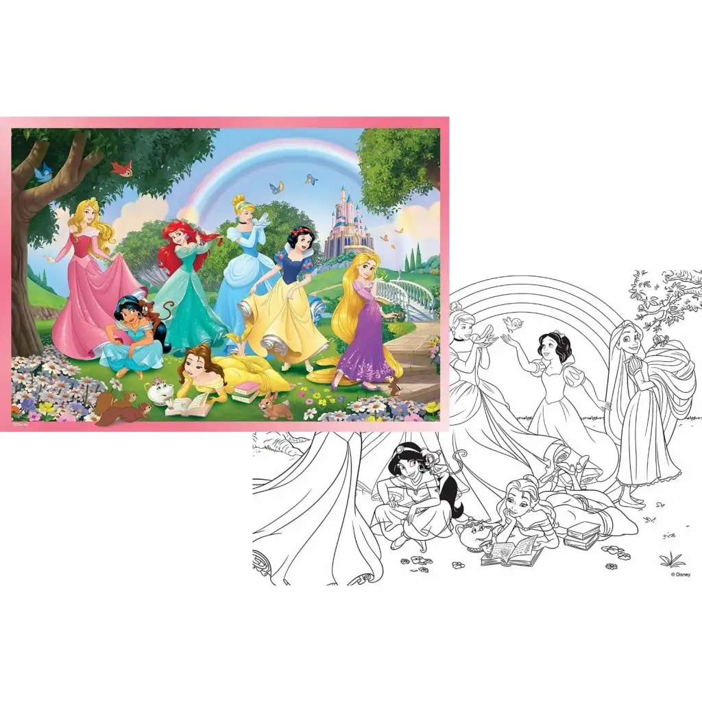 Disney Prinzessinnen Regenbogen 2-in-1 Puzzle und Malset, 108 Teile, 70x50 cm - Lisciani kép 2